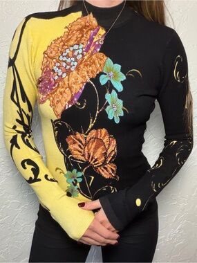 Vertigo Paris Black & Yellow Floral Mockneck Top